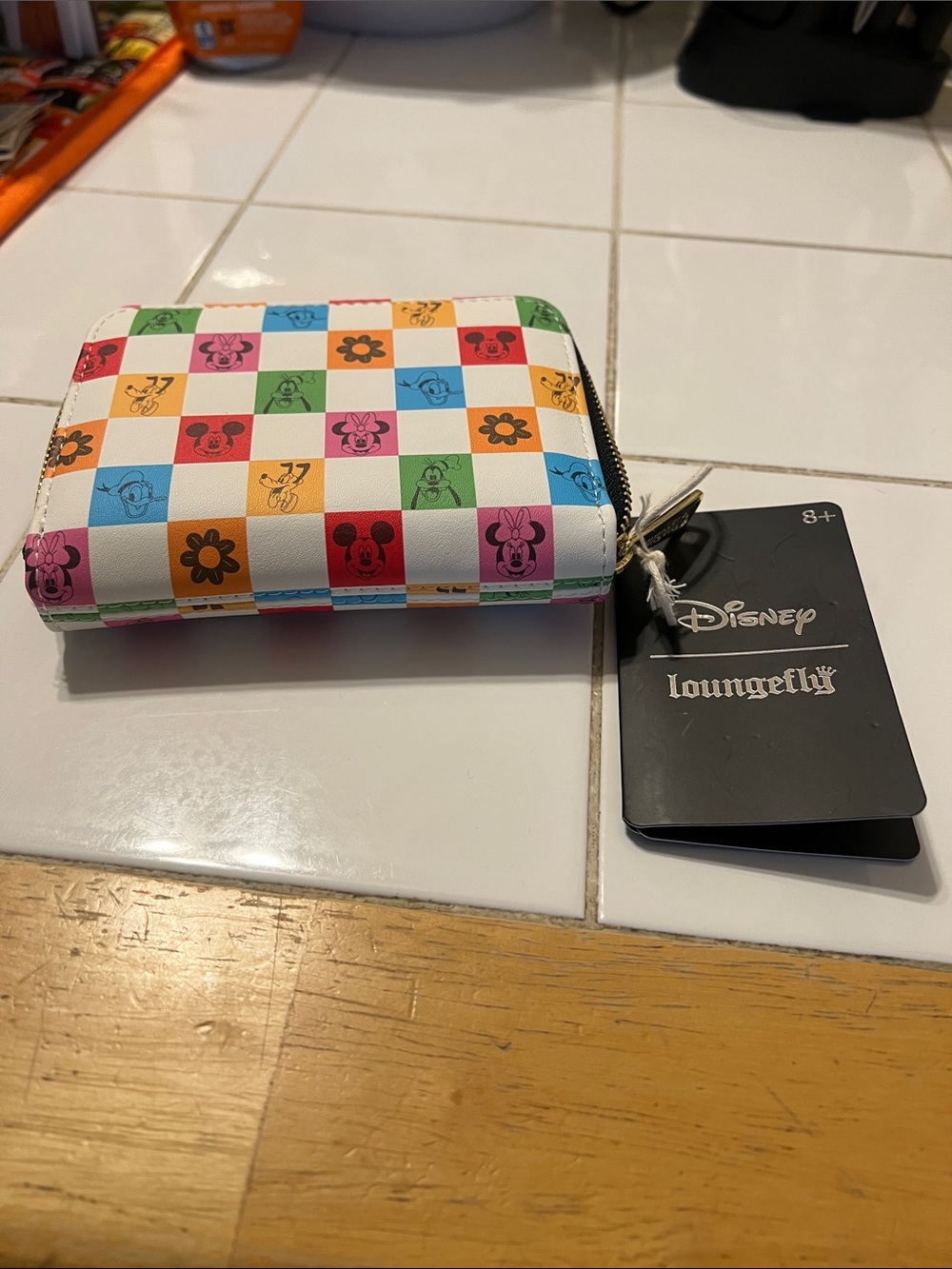 Loungefly Kids Multicolor Checkerboard Mickey & Friends Zip Wallet